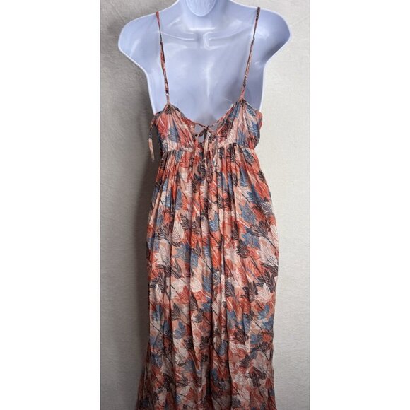 Lulu's Women's Leaf Print Rayon Light Tie Back Maxi Dress Size Small - Picture 5 of 14